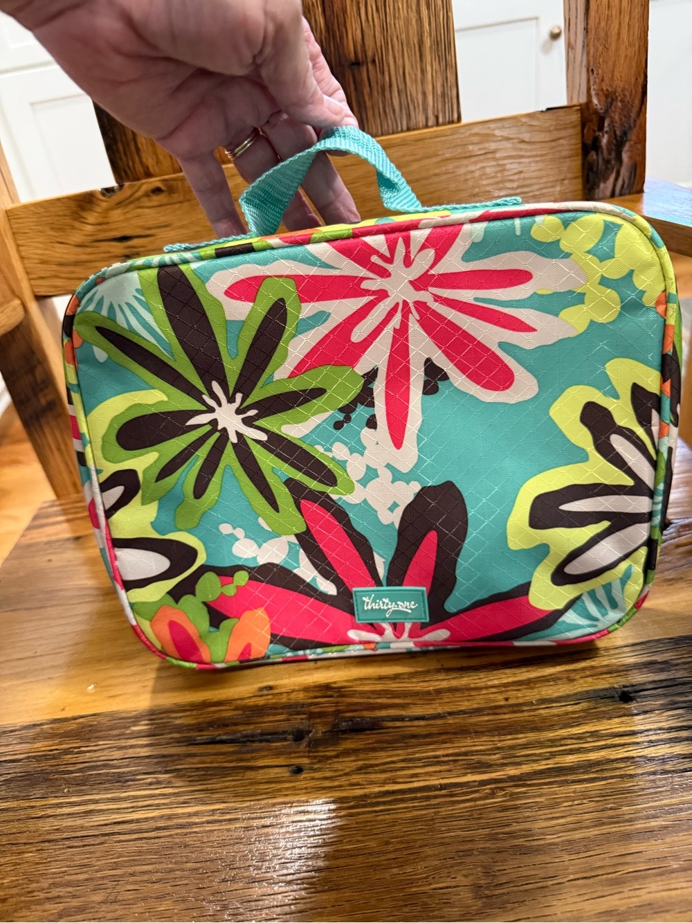 thirty-one Turquoise Floral Lunch Bag with Pink & Green Accents